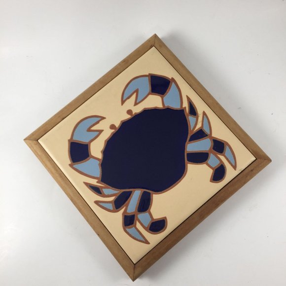 Ceramic Blue Crab Tile Framed Trivet Wall Decor Tropical Coastal - Picture 2 of 6